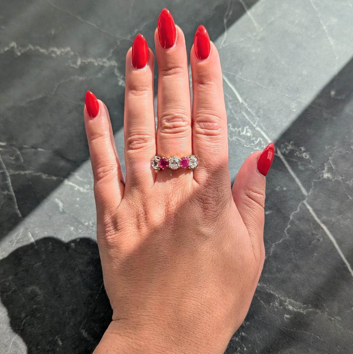 Victorian 3.62 CTW Ruby Old Mine Cut Diamond 14K Gold Antique Band Ring