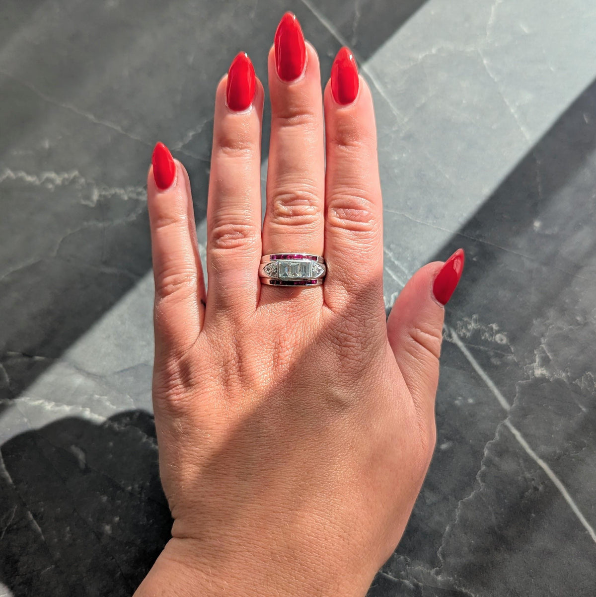 Art Deco 1.88 CTW Ruby Diamond Platinum Vintage Wide Band Ring