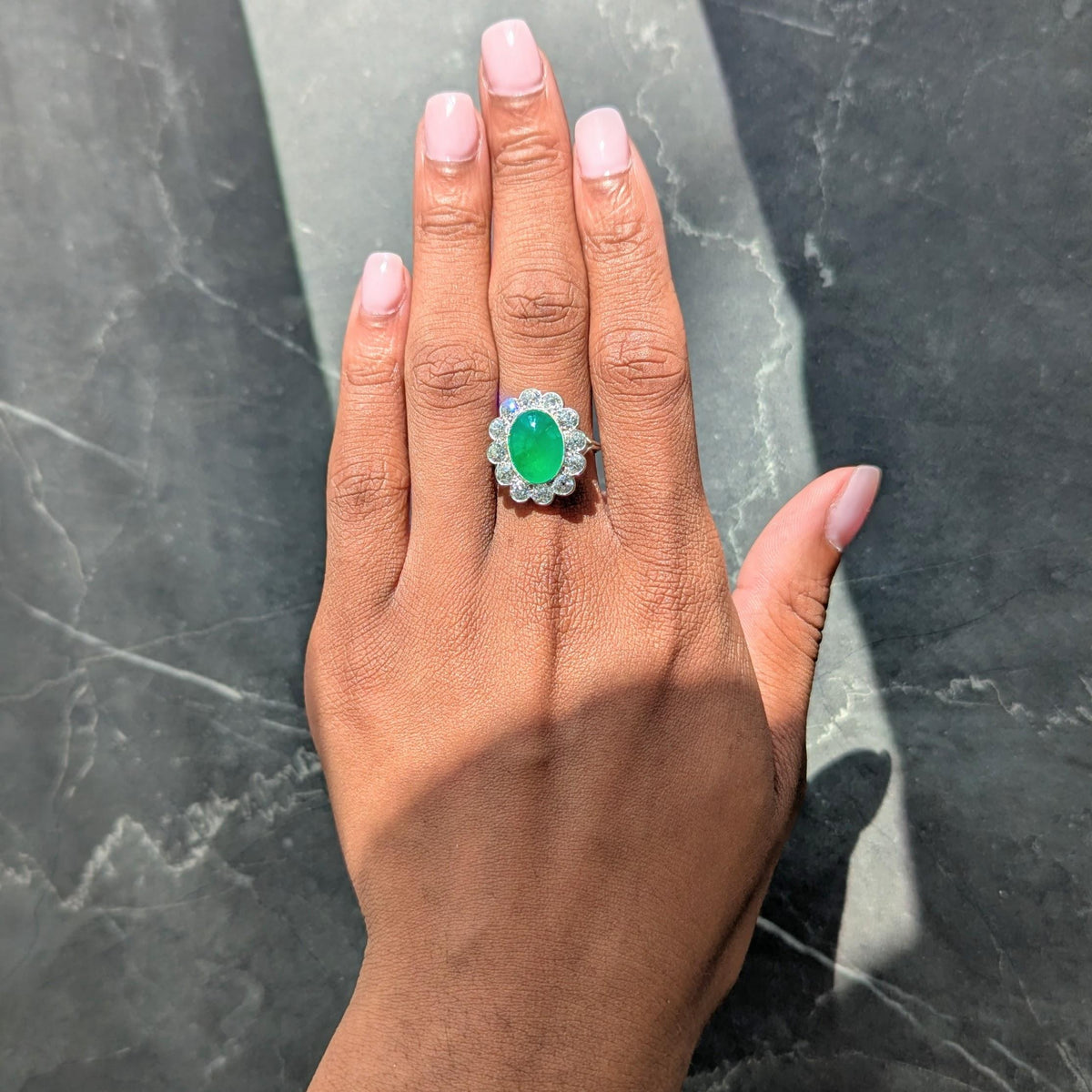 Art Deco Diamond Jade Platinum Vintage Halo Ring