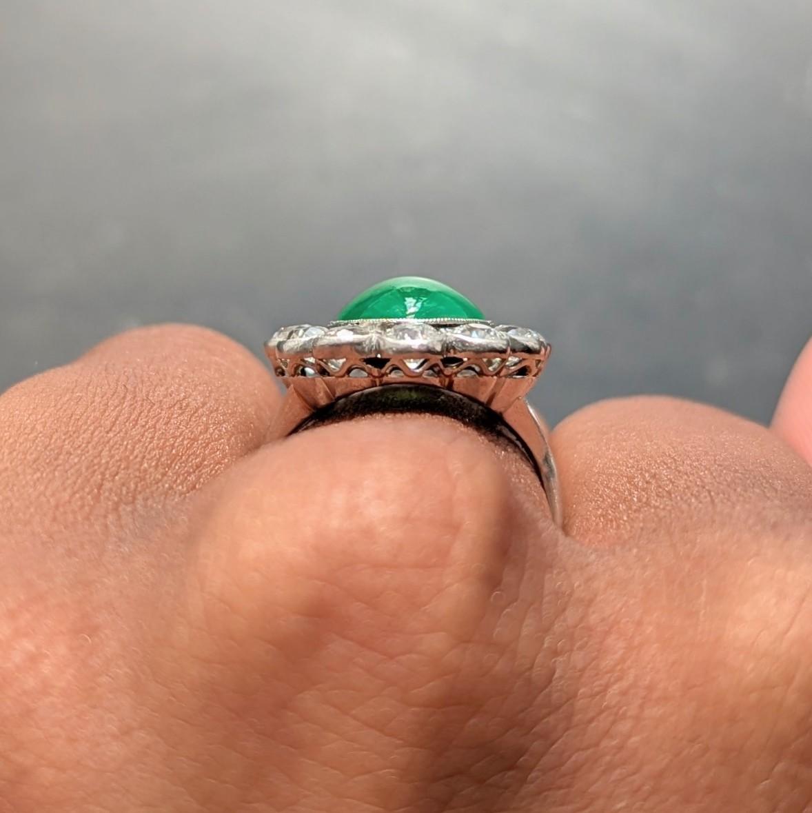 Art Deco Diamond Jade Platinum Vintage Halo Ring