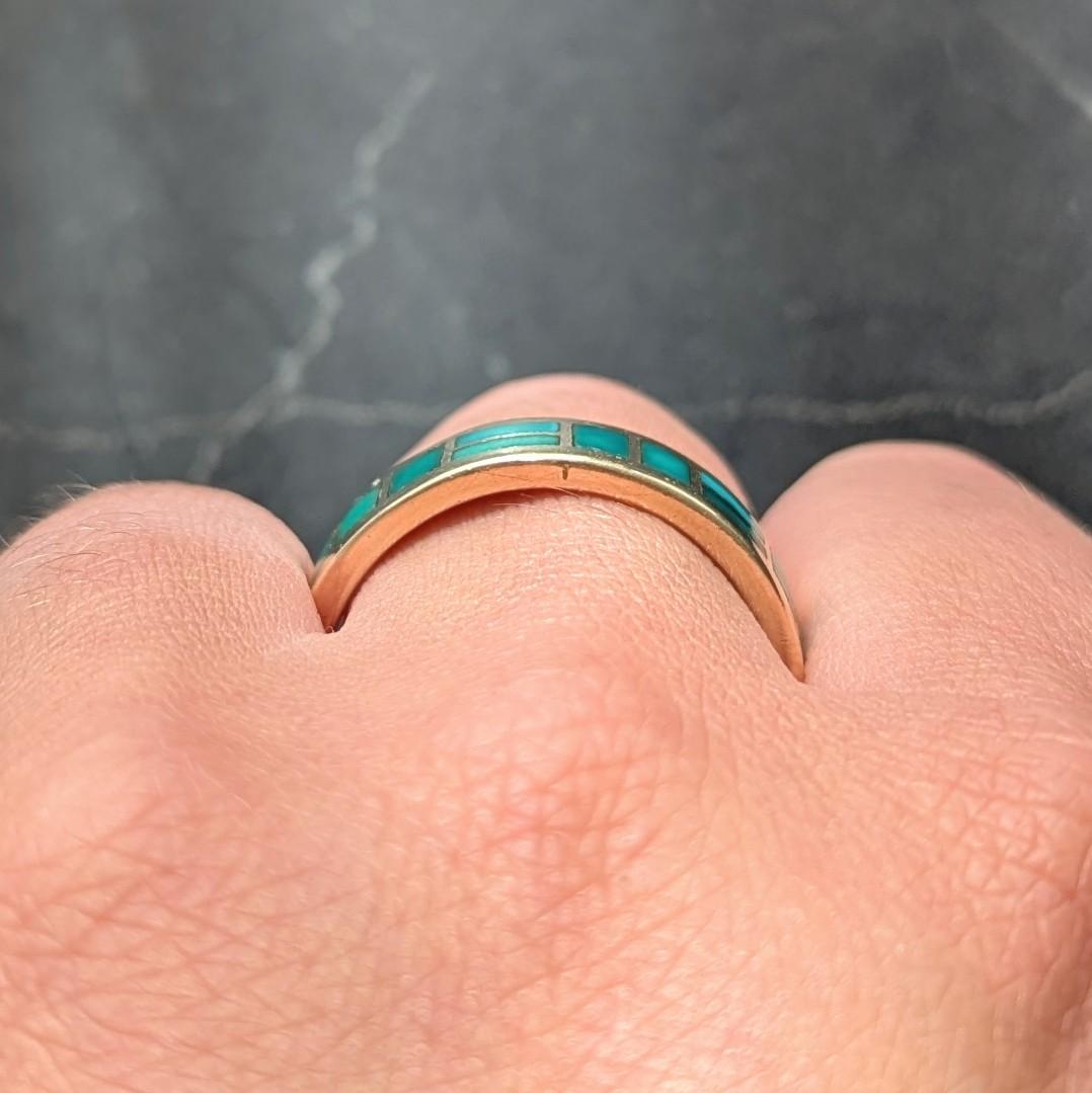 Zuni Sheldon & Nancy Westika 1981 Turquoise 14K Gold Vintage Inlay Band Ring