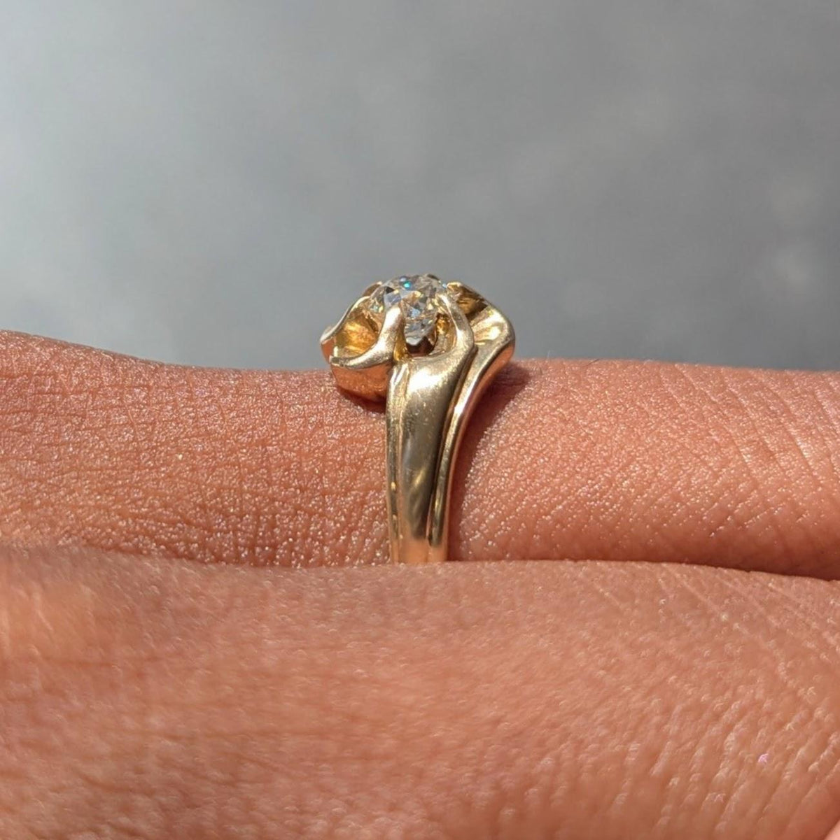 1960's Old Mine Cut Diamond 14 Karat Yellow Gold Vintage Belcher Engagement Ring