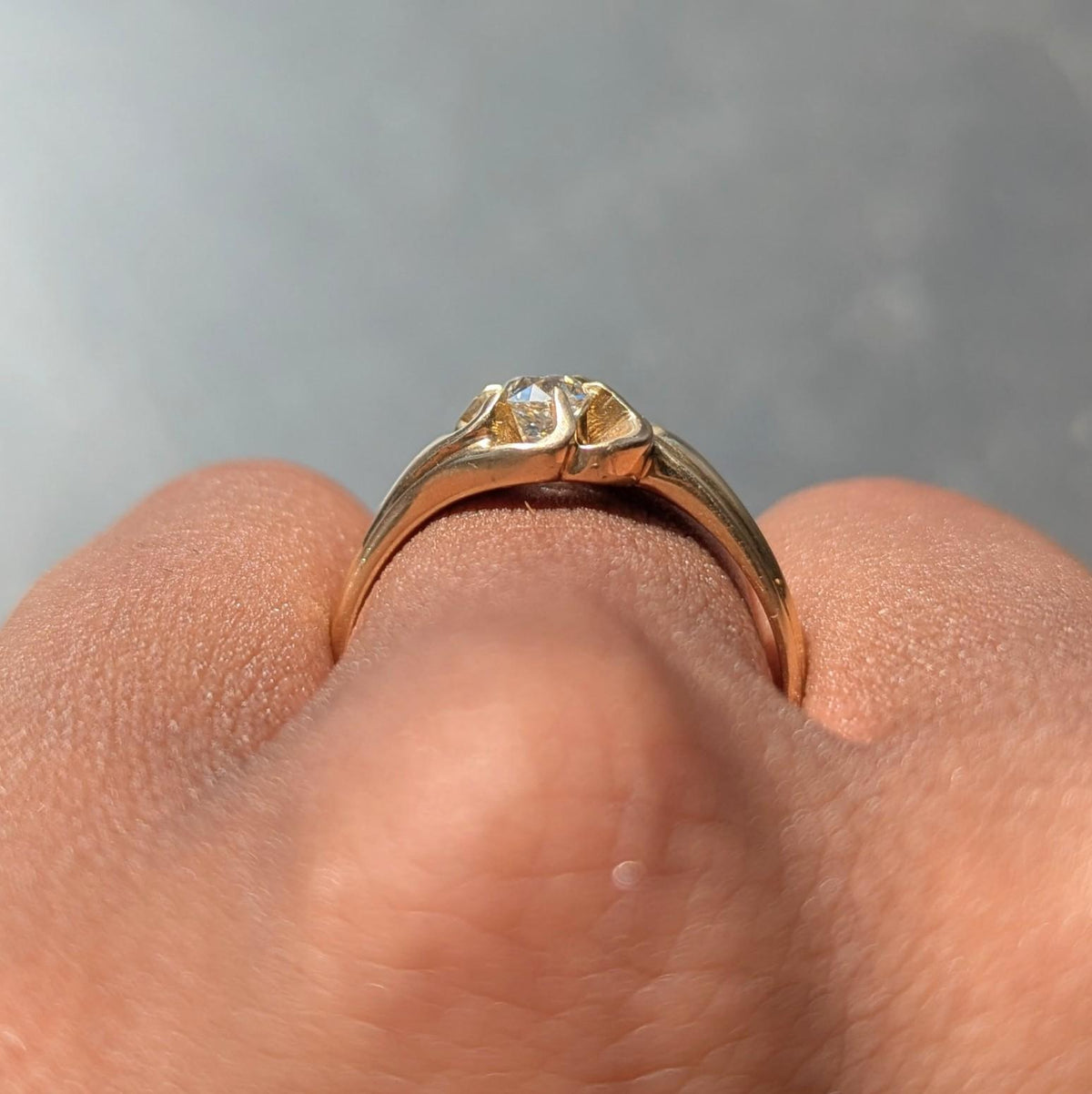 1960's Old Mine Cut Diamond 14 Karat Yellow Gold Vintage Belcher Engagement Ring