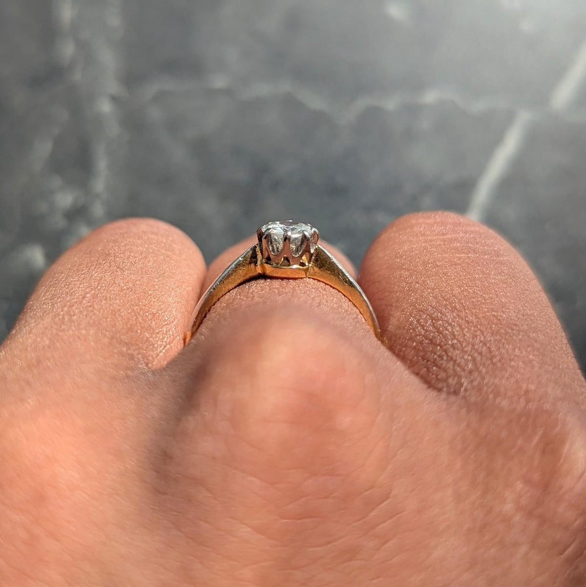 Mid-Century 0.45 CT Diamond 18K Gold Platinum Vintage Solitaire Engagement Ring
