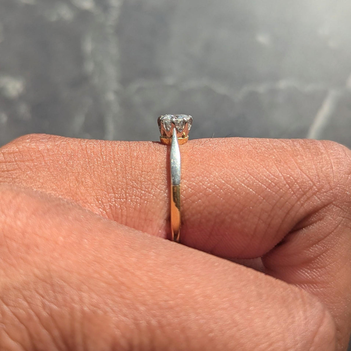 Mid-Century 0.45 CT Diamond 18K Gold Platinum Vintage Solitaire Engagement Ring
