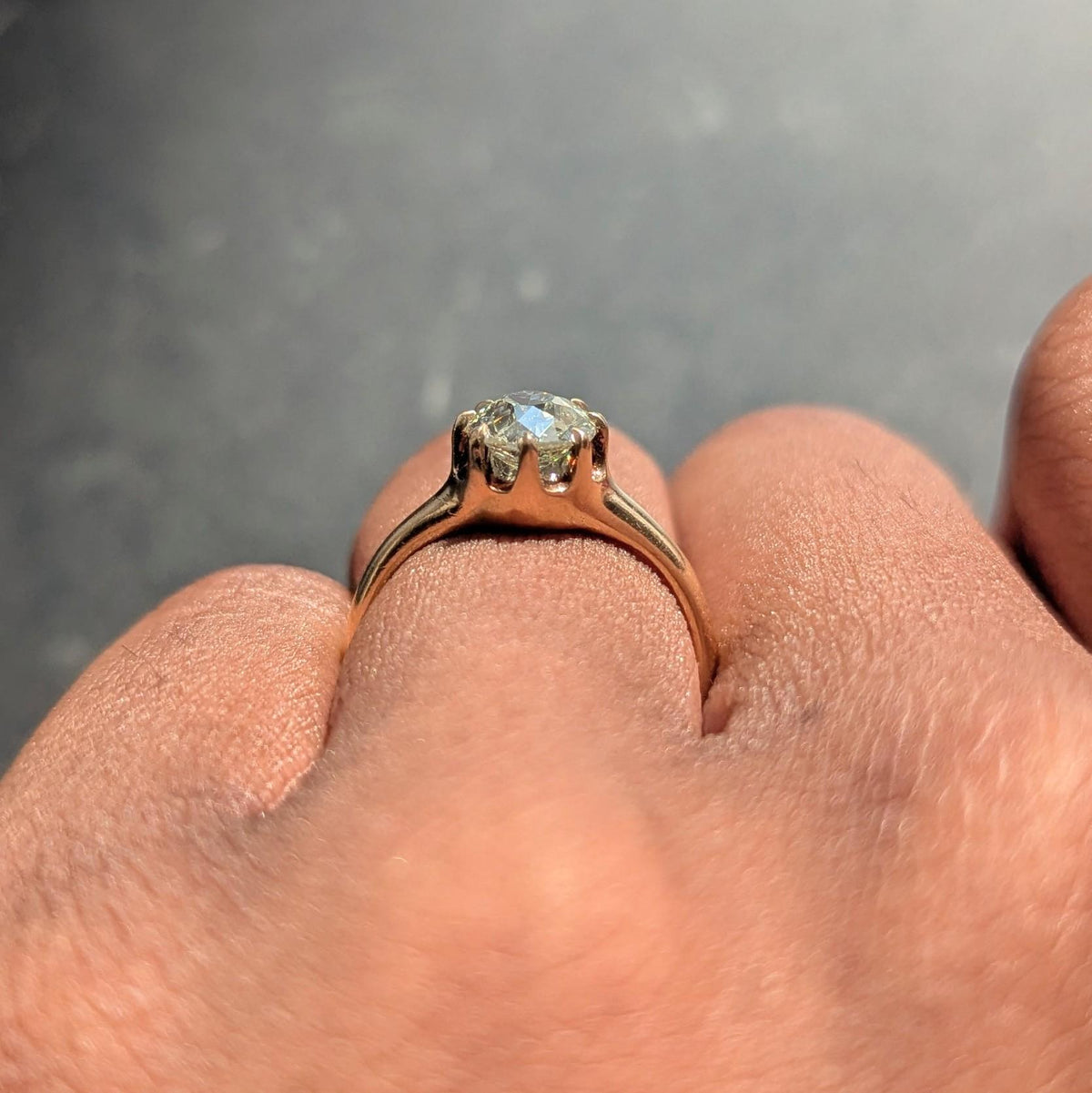 Victorian 0.88 Old Mine Cut Diamond 14K Gold Antique Belcher Engagement Ring