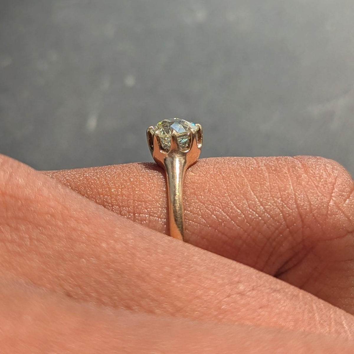 Victorian 0.88 Old Mine Cut Diamond 14K Gold Antique Belcher Engagement Ring