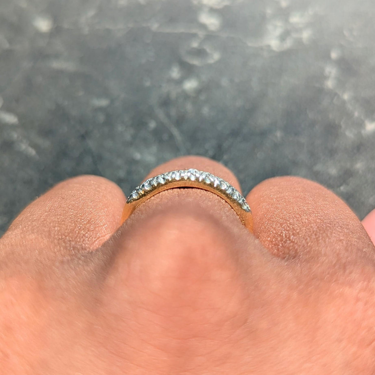Mid-Century Diamond 14K Yellow Gold Platinum Vintage Fishtail Wedding Band Ring