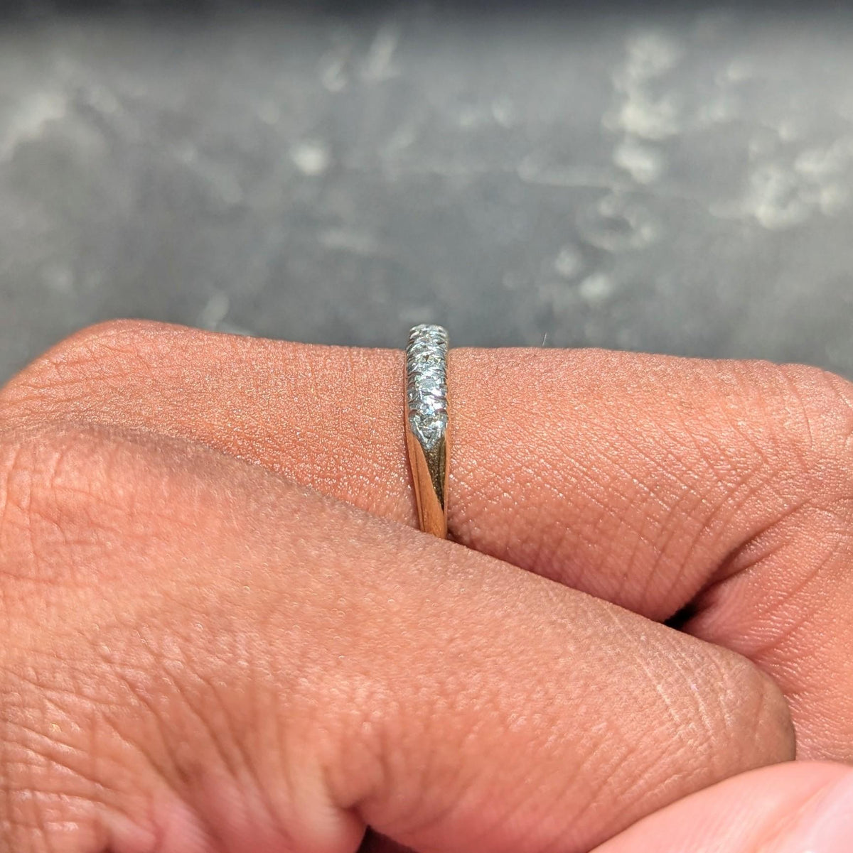 Mid-Century Diamond 14K Yellow Gold Platinum Vintage Fishtail Wedding Band Ring