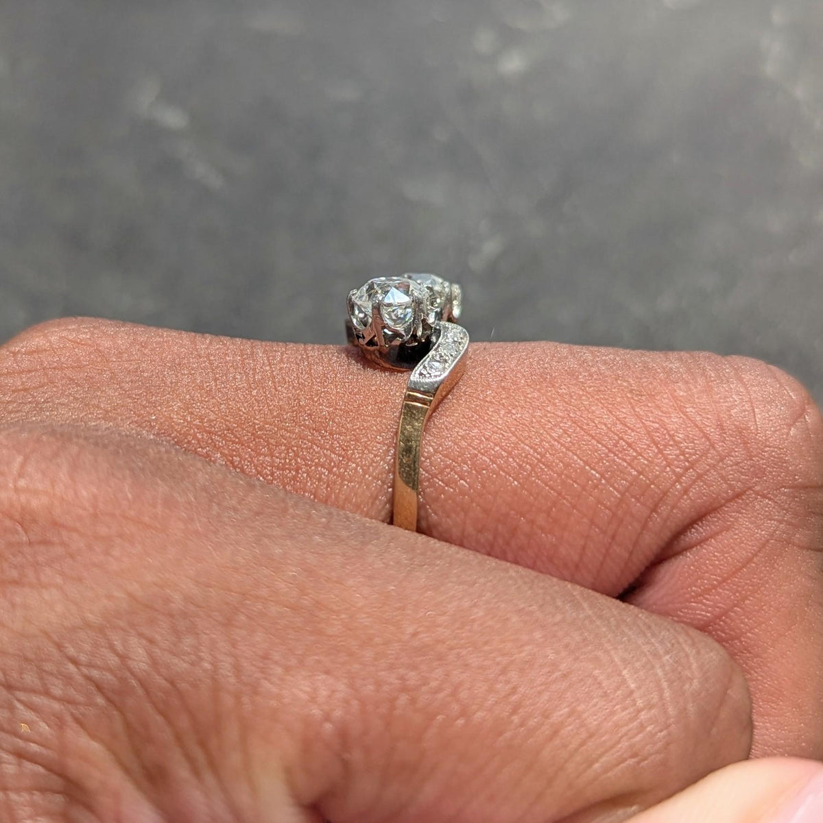 Edwardian Toi et Moi Old Mine Diamond Platinum 18K Gold Antique Engagement Ring