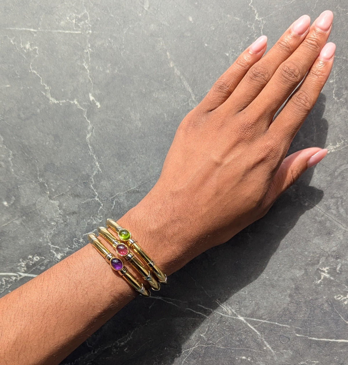 Bulgari 1970's Multi-Gem 18 Karat Gold Vintage Stacked Tri-Strand Cuff Bracelet