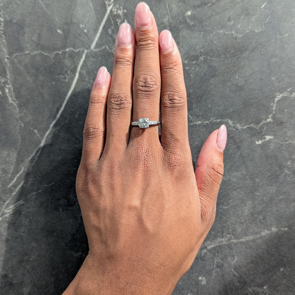 Mid-Century 0.80 CTW Diamond Platinum Vintage Fishtail Engagement Ring