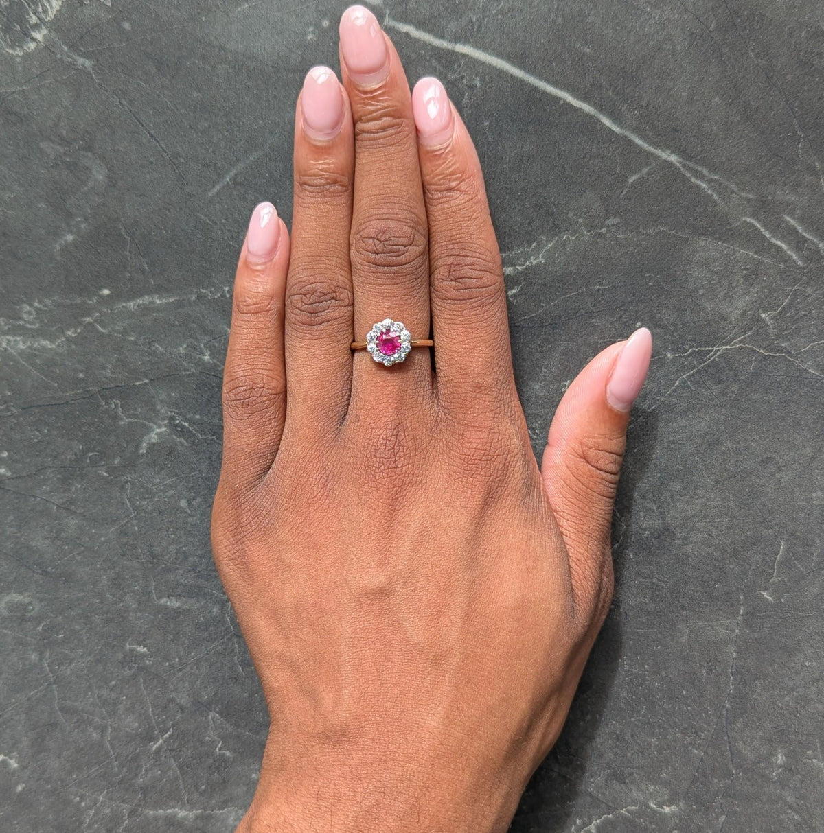 Victorian 1.25 CTW Pink Sapphire Diamond 14 Karat Yellow Gold Antique Halo Ring