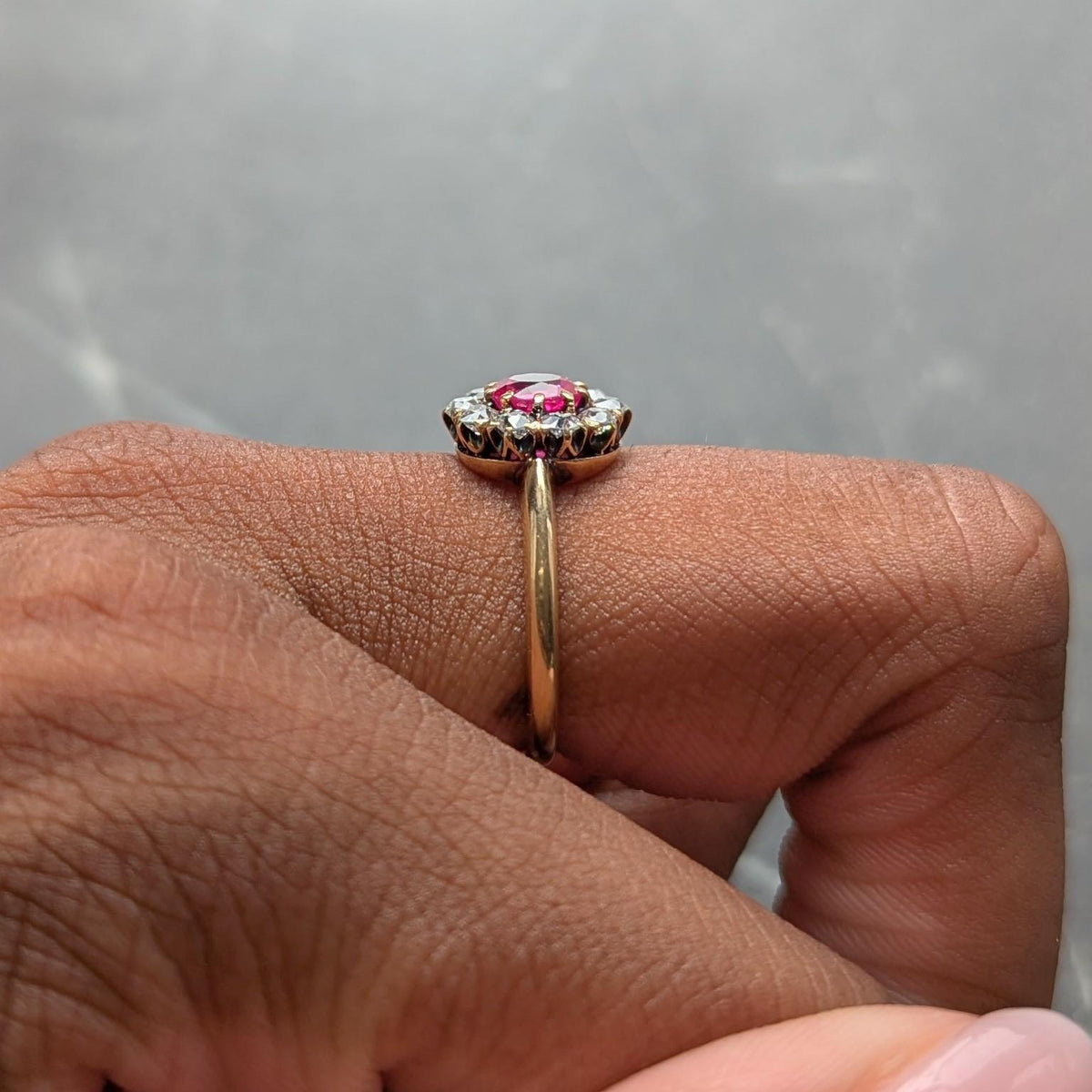 Victorian 1.25 CTW Pink Sapphire Diamond 14 Karat Yellow Gold Antique Halo Ring
