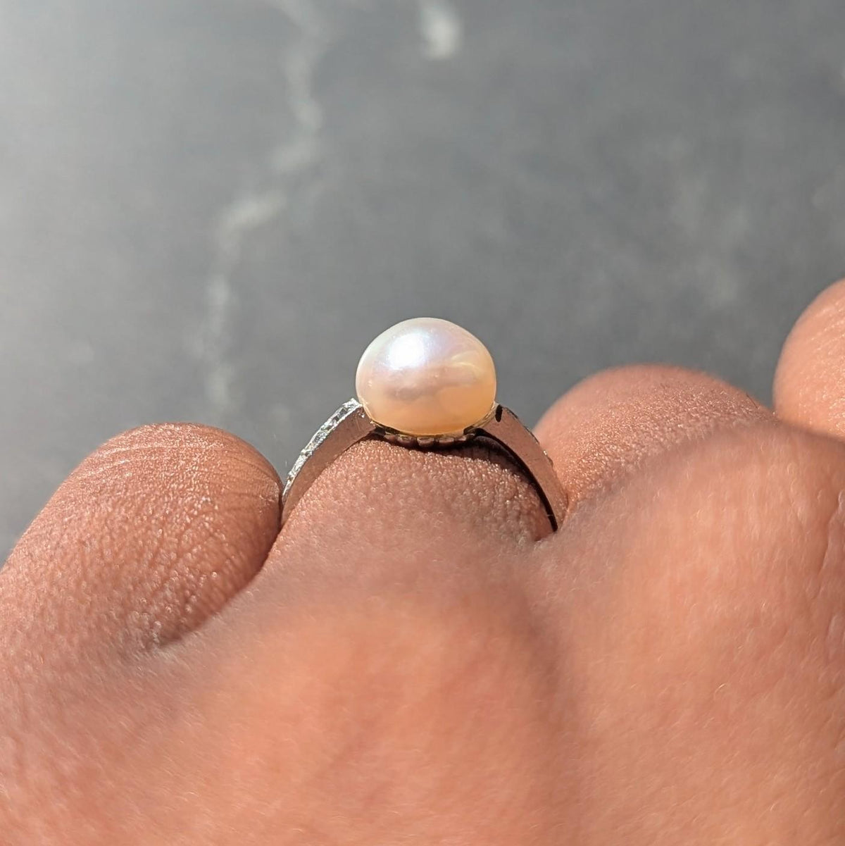 Edwardian Natural Saltwater Pinctada Pearl Diamond Platinum Antique Ring GIA