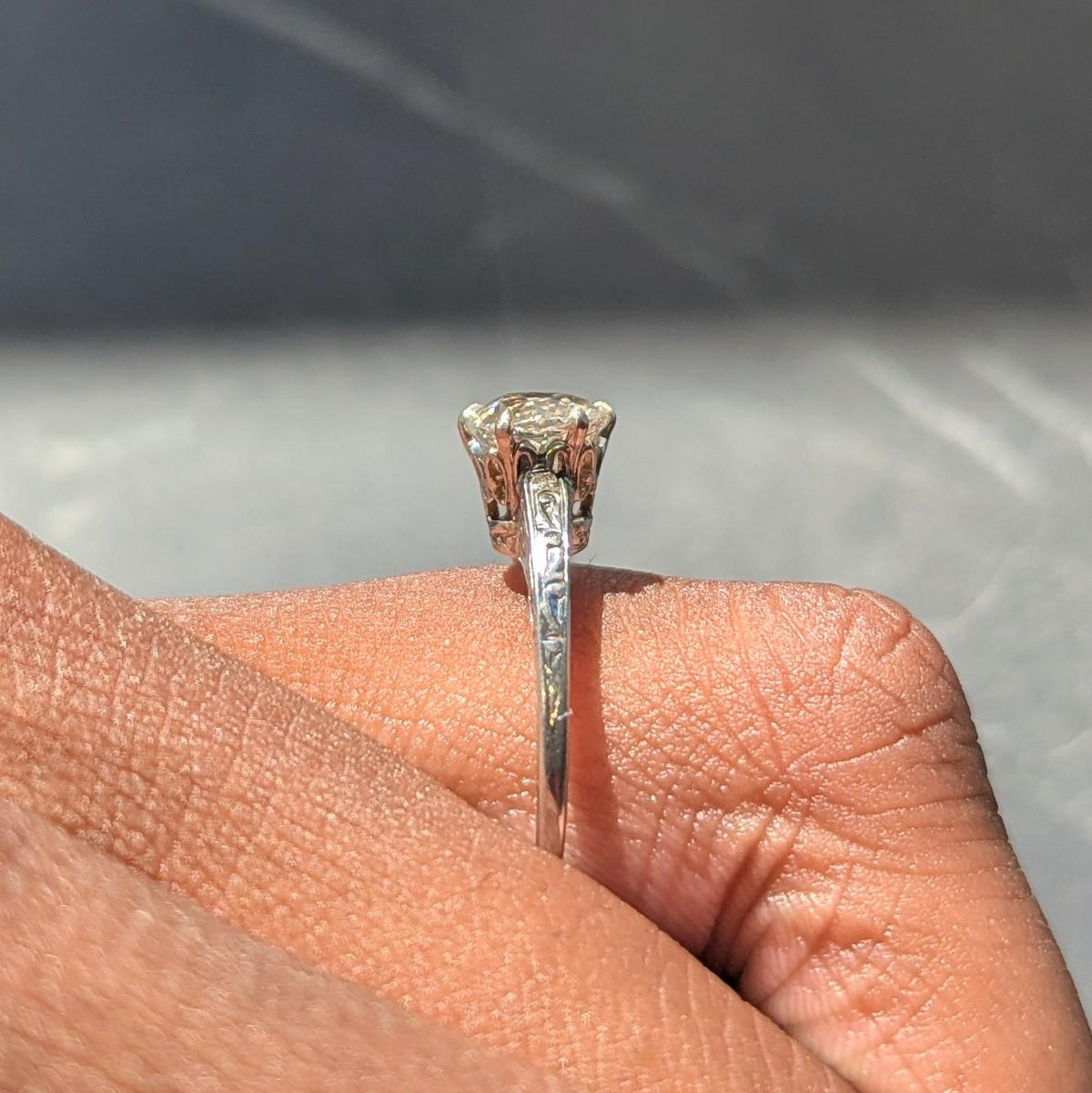 Art Deco Old Mine Diamond 14K Gold Vintage Scrolling Solitaire Engagement Ring