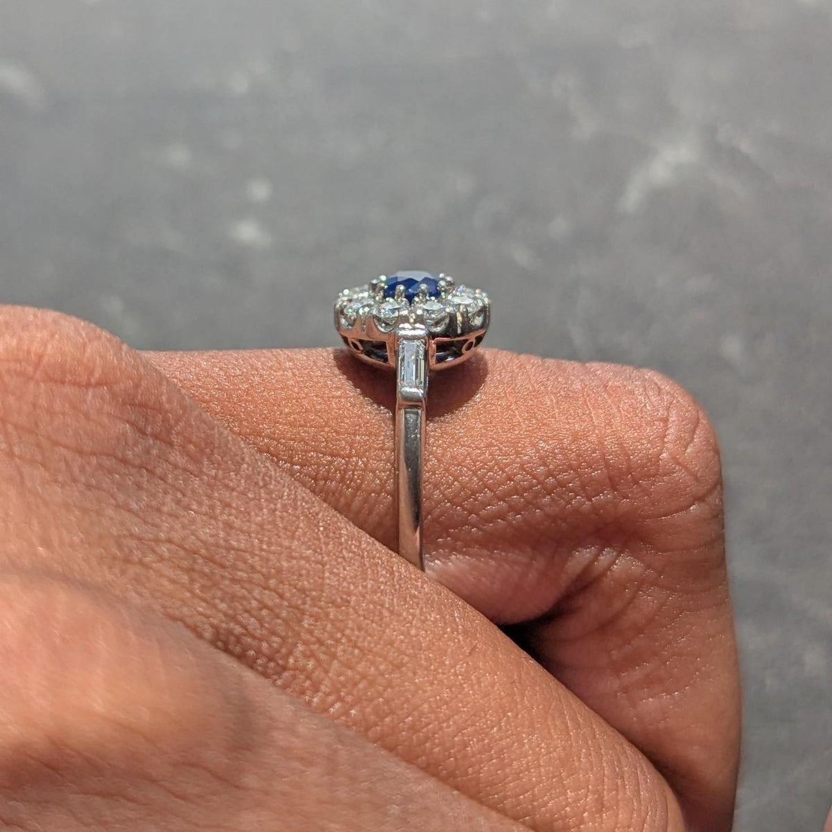 Mid-Century 1.82 CTW Round Cut Sapphire Diamond Platinum Vintage Halo Ring