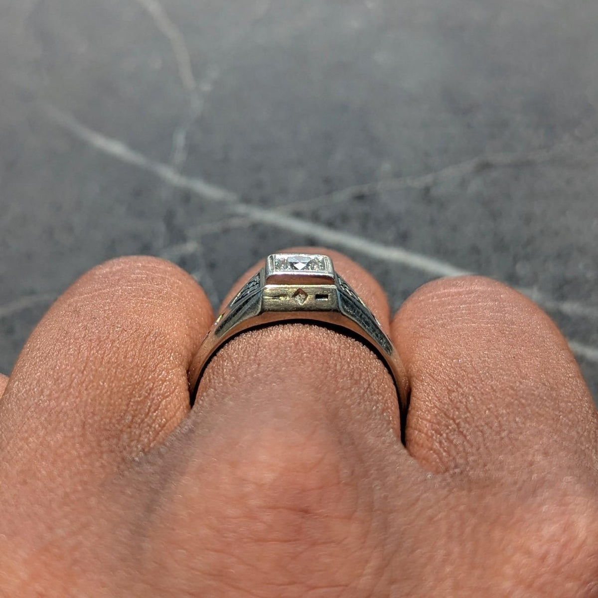 Bailey Banks & Biddle Art Deco Diamond Enamel 19K Gold Vintage Engagement Ring