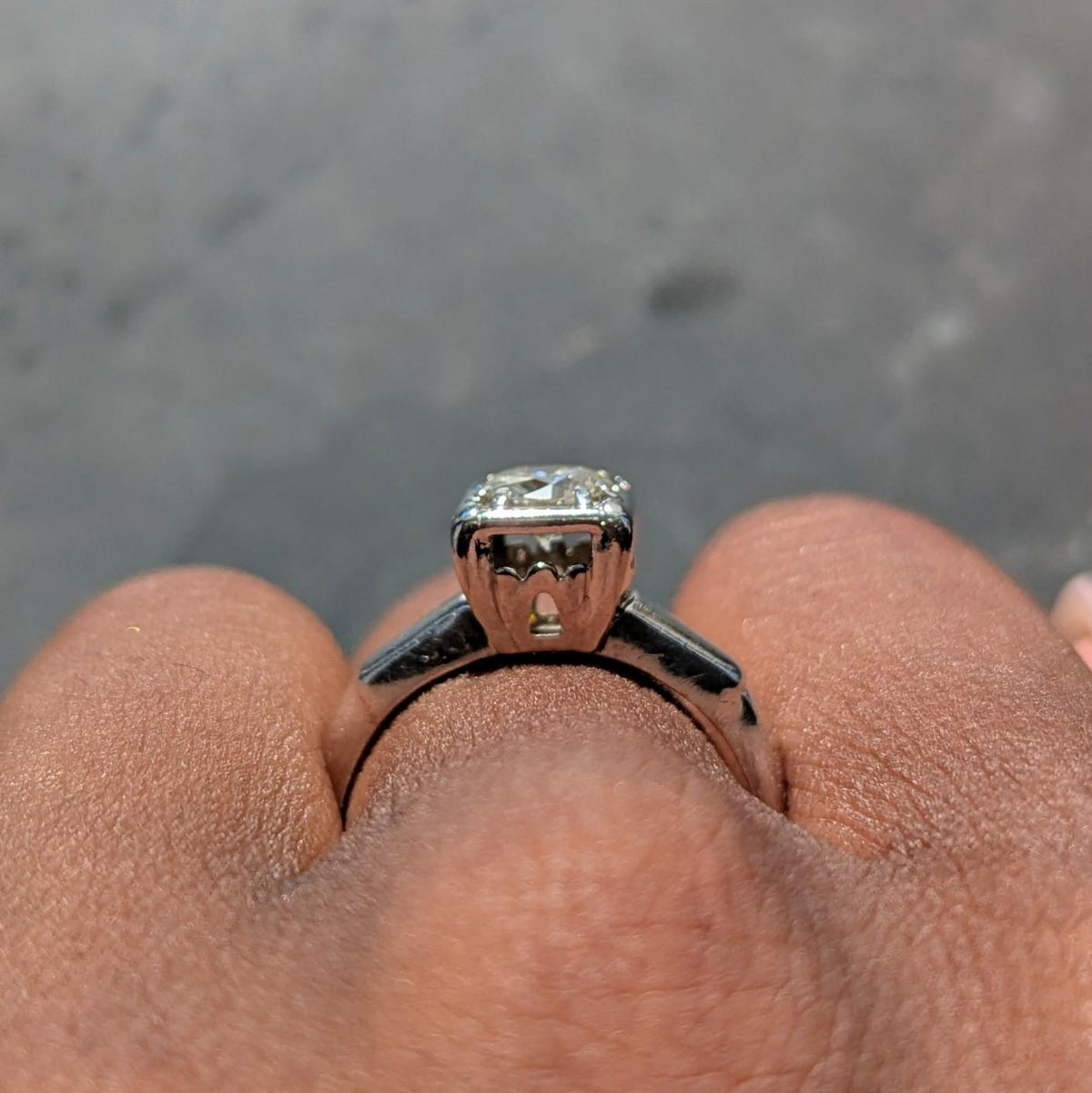 Mid-Century European Diamond 14K White Gold Vintage Solitaire Engagement Ring