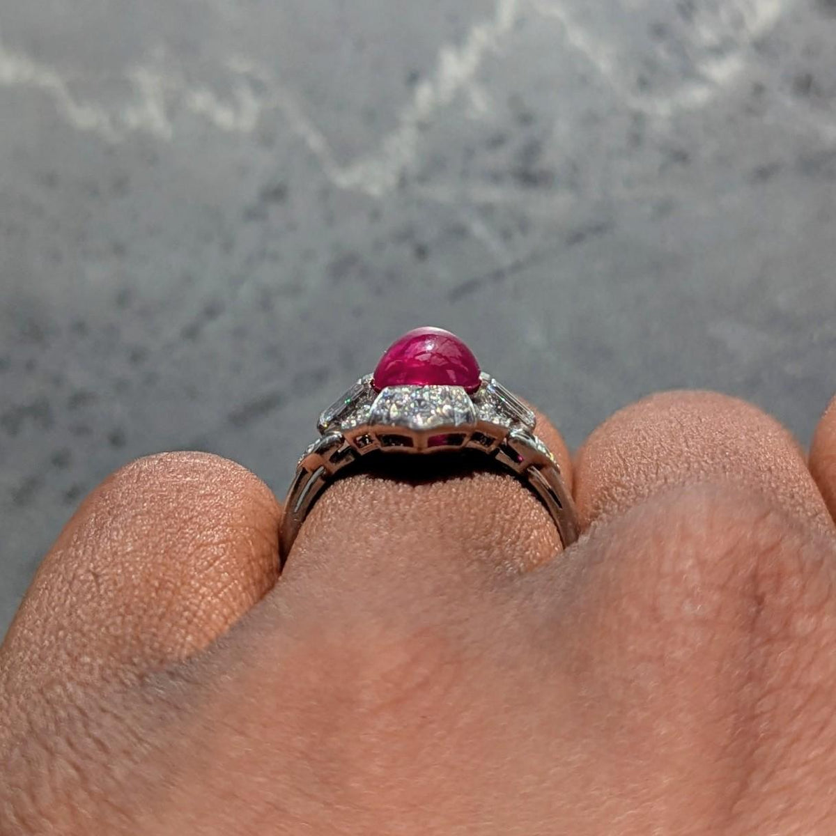 Bailey Banks & Biddle 1939 Art Deco Diamond Ruby Platinum Vintage Cluster Ring