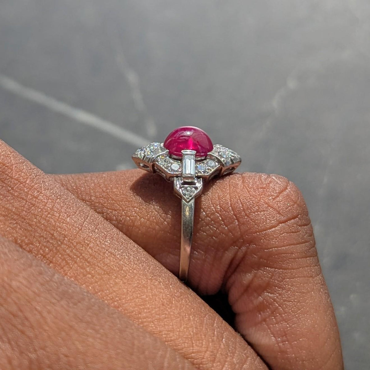 Bailey Banks & Biddle 1939 Art Deco Diamond Ruby Platinum Vintage Cluster Ring