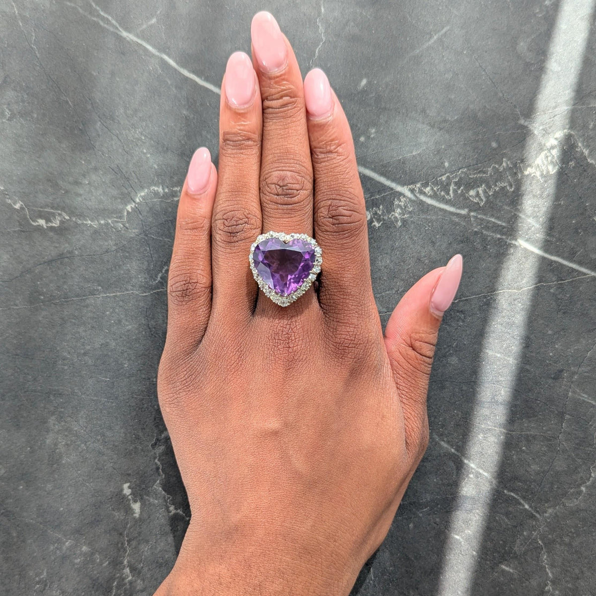 Retro Amethyst Diamond 14 Karat Two-Tone Gold Vintage Heart Halo Ring