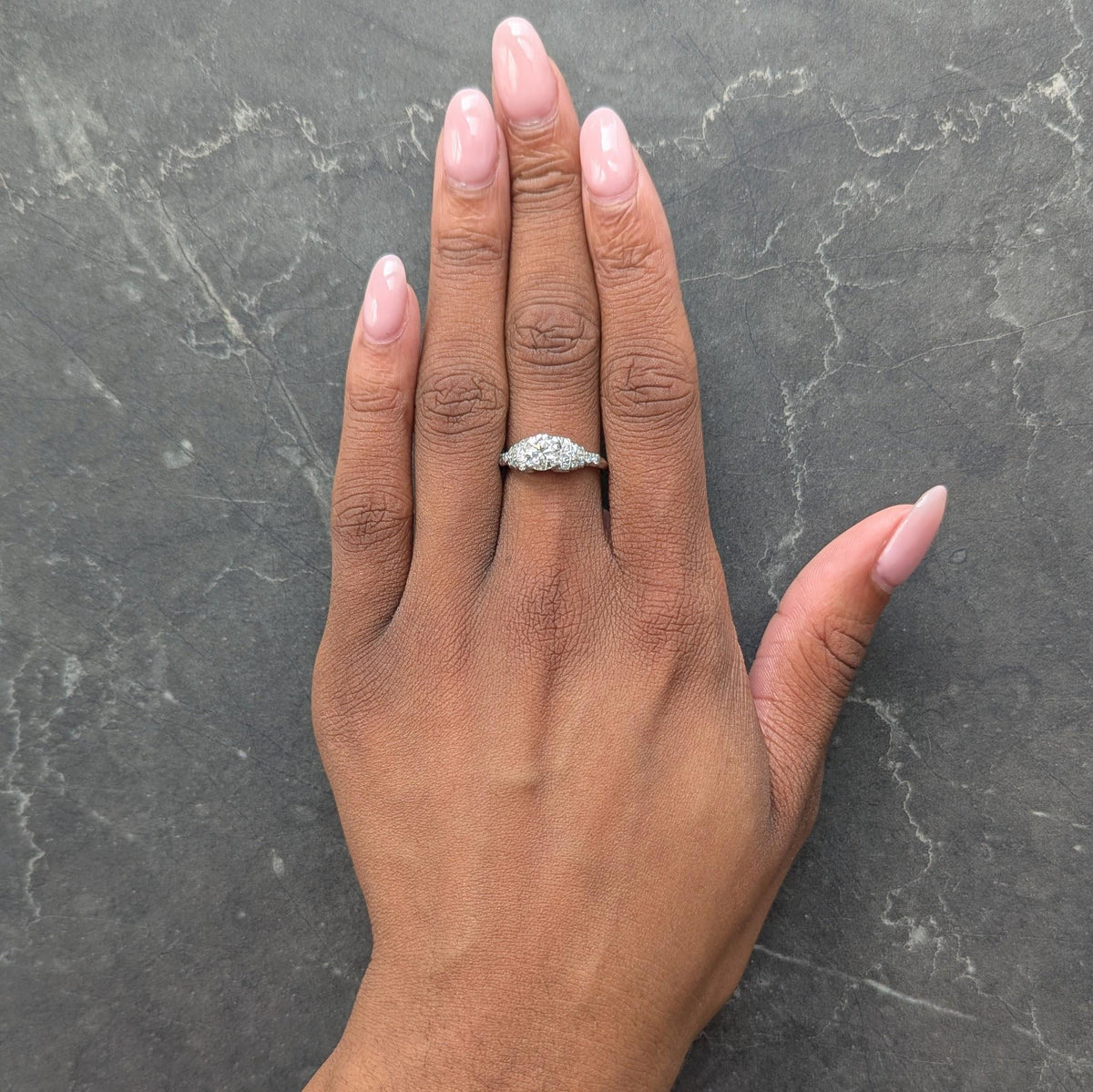 Mid-Century Old European Cut Diamond Platinum Stepped Fishtail Engagement Ring