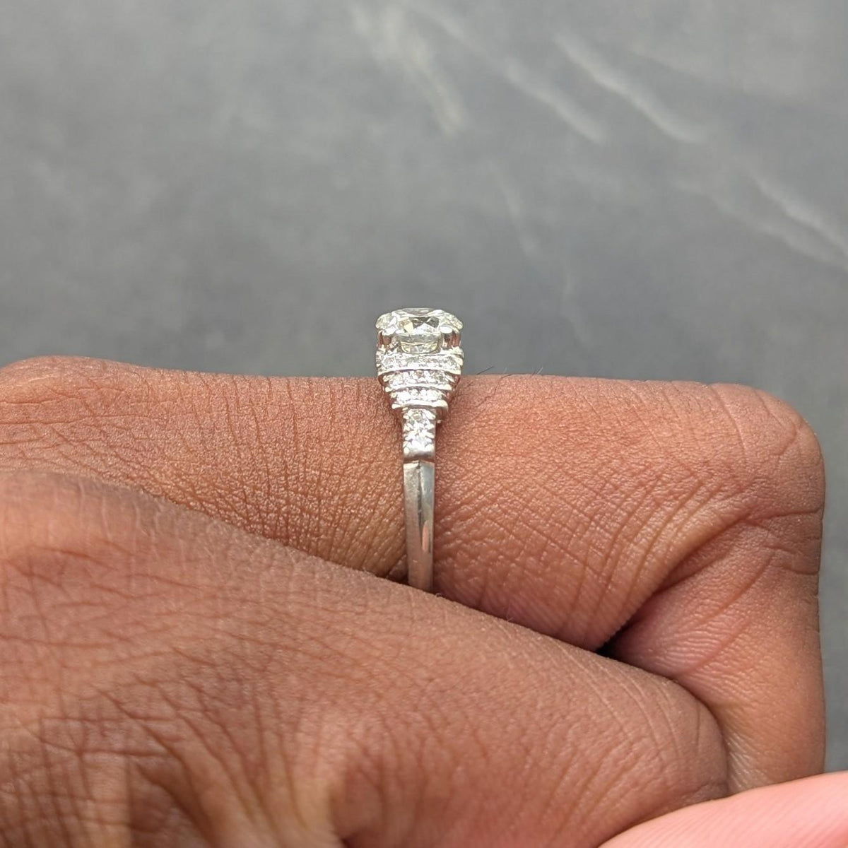 Mid-Century Old European Cut Diamond Platinum Stepped Fishtail Engagement Ring