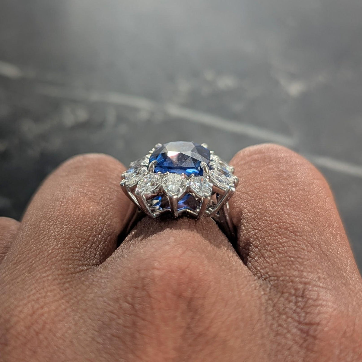 Vintage 12.80 CTW No Heat Ceylon Sapphire Diamond Platinum Halo Ring AGL