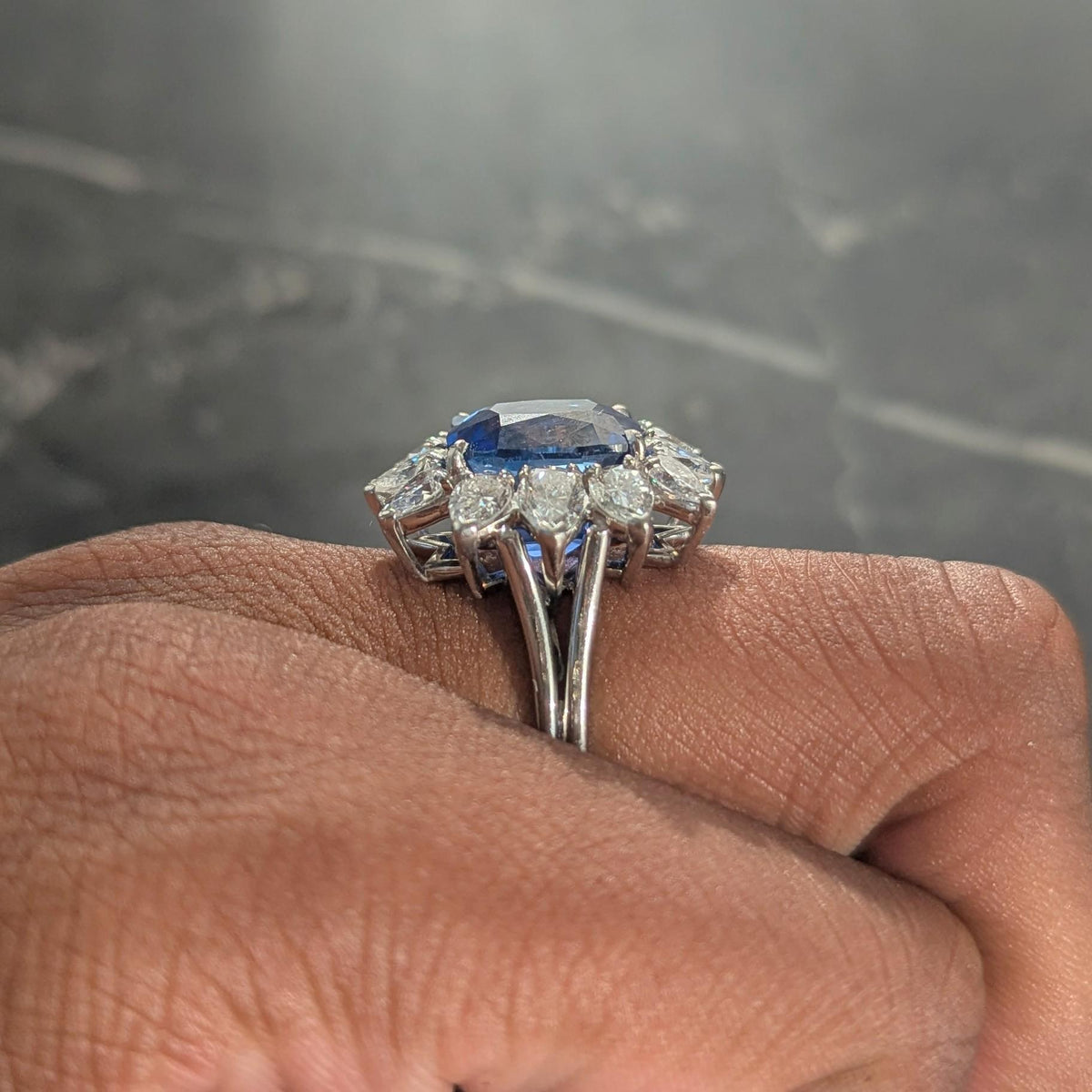 Vintage 12.80 CTW No Heat Ceylon Sapphire Diamond Platinum Halo Ring AGL