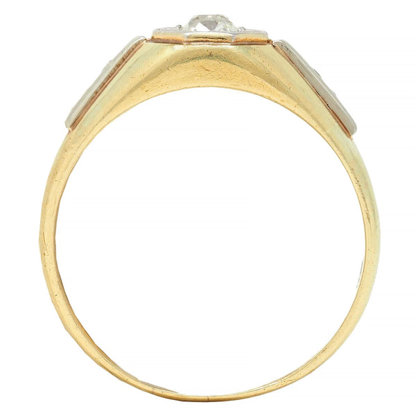 Art Deco Old Mine Cut Diamond Platinum 18 Karat Yellow Gold Antique Un