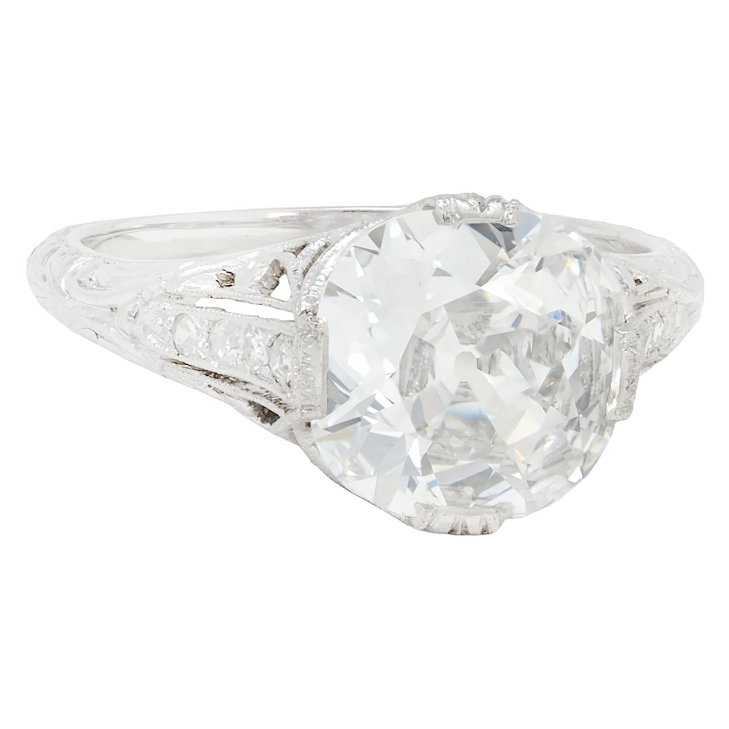 Edwardian 2.45 CTW Old Mine Cut Diamond Platinum Vintage Engagement Ring GIA