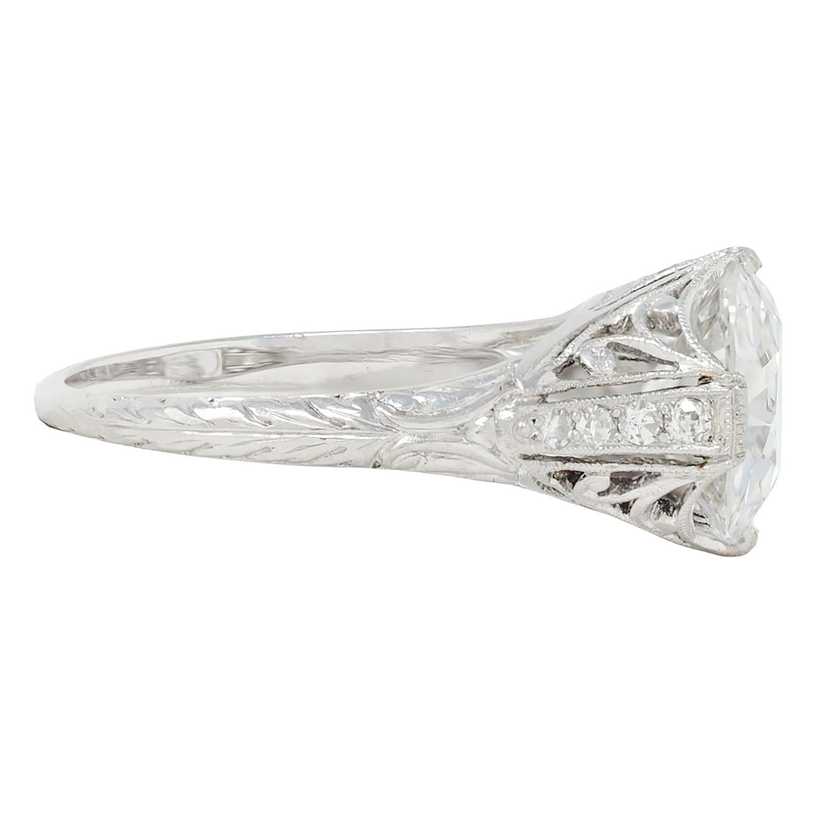 Edwardian 2.45 CTW Old Mine Cut Diamond Platinum Vintage Engagement Ring GIA
