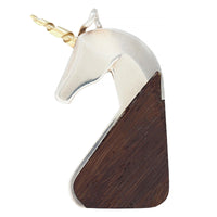 Cartier 1970's Carved Wood Sterling Silver 18 Karat Yellow Gold Vintage Unicorn Pendant