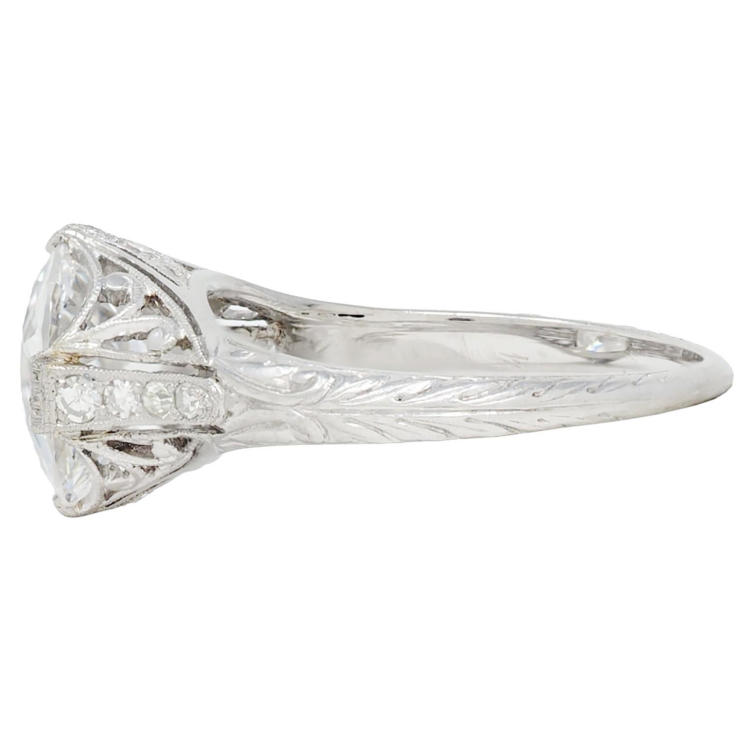 Edwardian 2.45 CTW Old Mine Cut Diamond Platinum Vintage Engagement Ring GIA