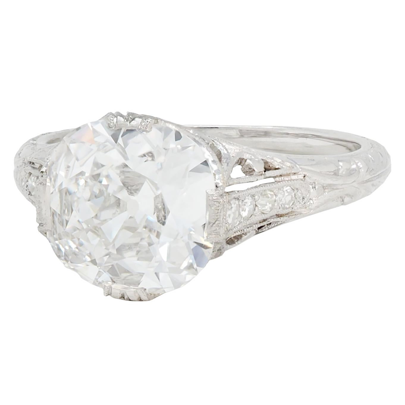 Edwardian 2.45 CTW Old Mine Cut Diamond Platinum Vintage Engagement Ring GIA