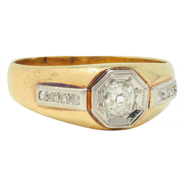 Art Deco Old Mine Cut Diamond Platinum 18 Karat Yellow Gold Antique Un