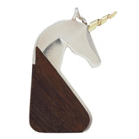 Cartier 1970's Carved Wood Sterling Silver 18 Karat Yellow Gold Vintage Unicorn Pendant