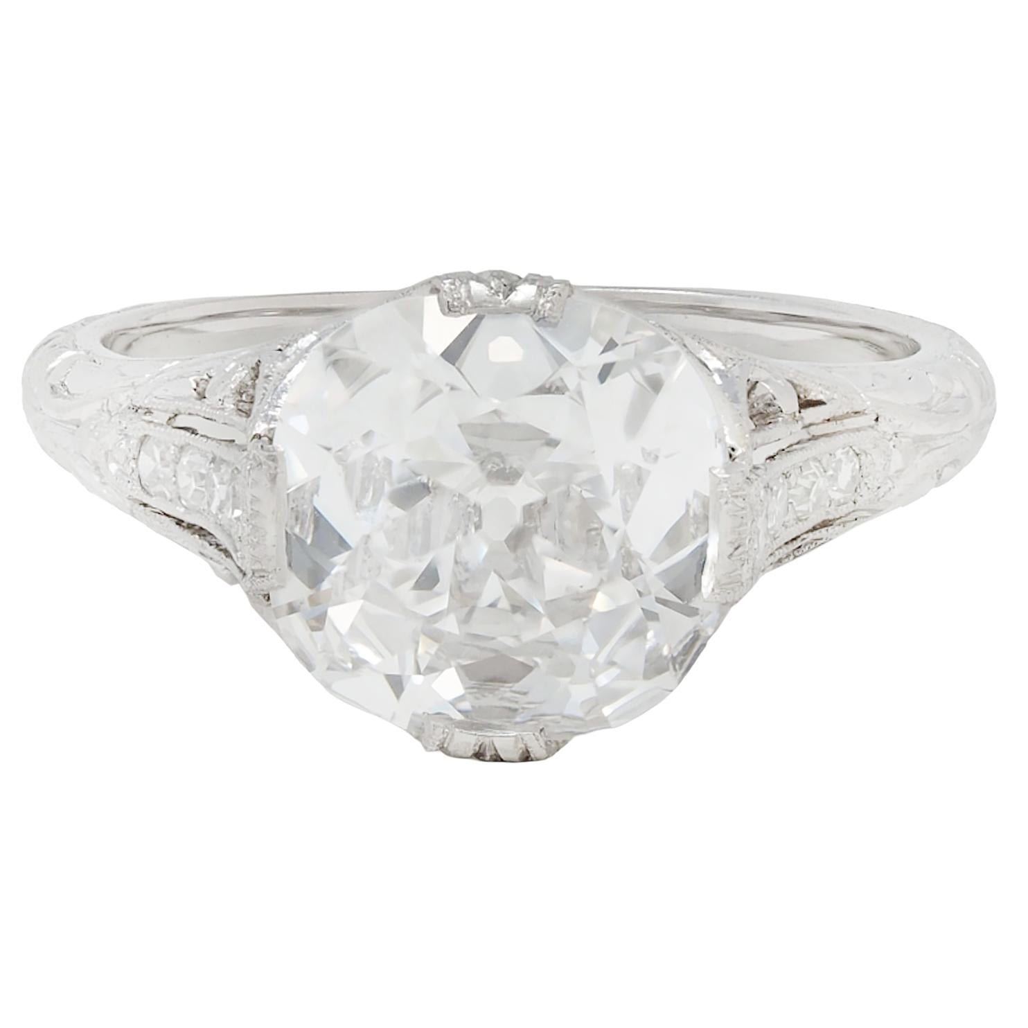 Edwardian 2.45 CTW Old Mine Cut Diamond Platinum Vintage Engagement Ring GIA