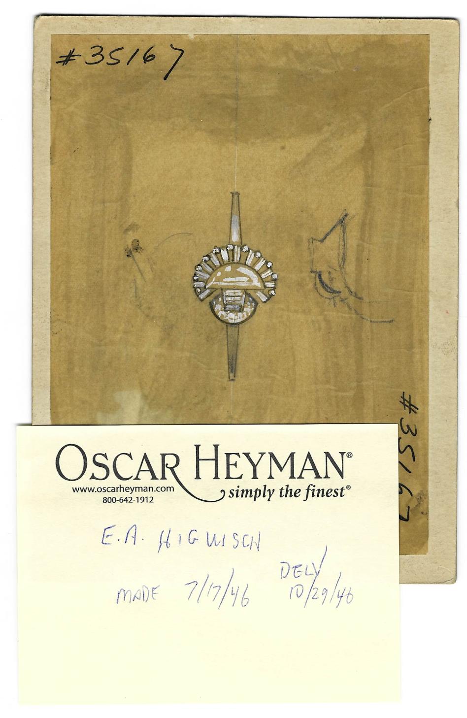 Oscar Heyman 1946 Mid Century Diamond Platinum Vintage Half-Moon Spray Ring