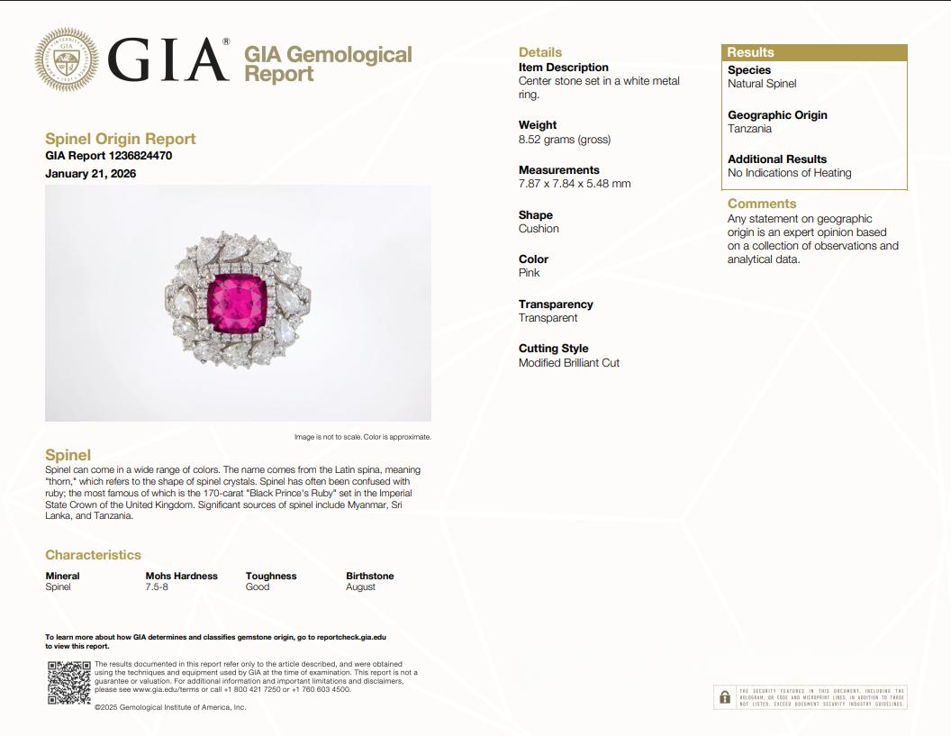 Contemporary No Heat Red Pink Spinel Diamond 18 Karat White Gold Cluster Ring