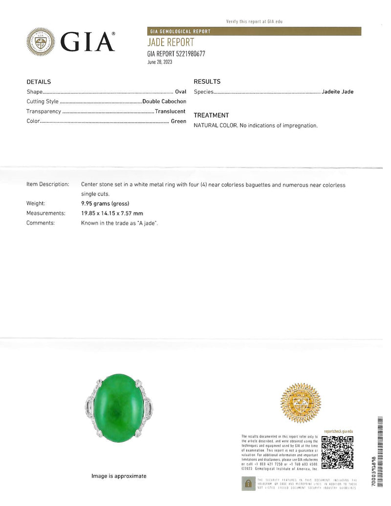 Mid-Century 1.20 CTW Natural Jadeite Jade Cabochon Diamond Platinum Dinner Ring GIA Wilson's Estate Jewelry