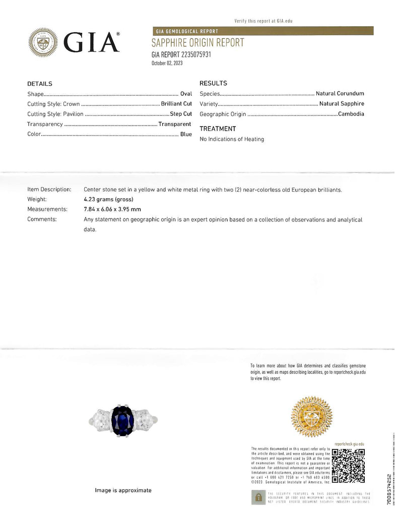 Tiffany & Co. Victorian 2.48 CTW No Heat Sapphire Diamond Platinum 18 Karat Gold Antique Three Stone Ring GIA Wilson's Estate Jewelry