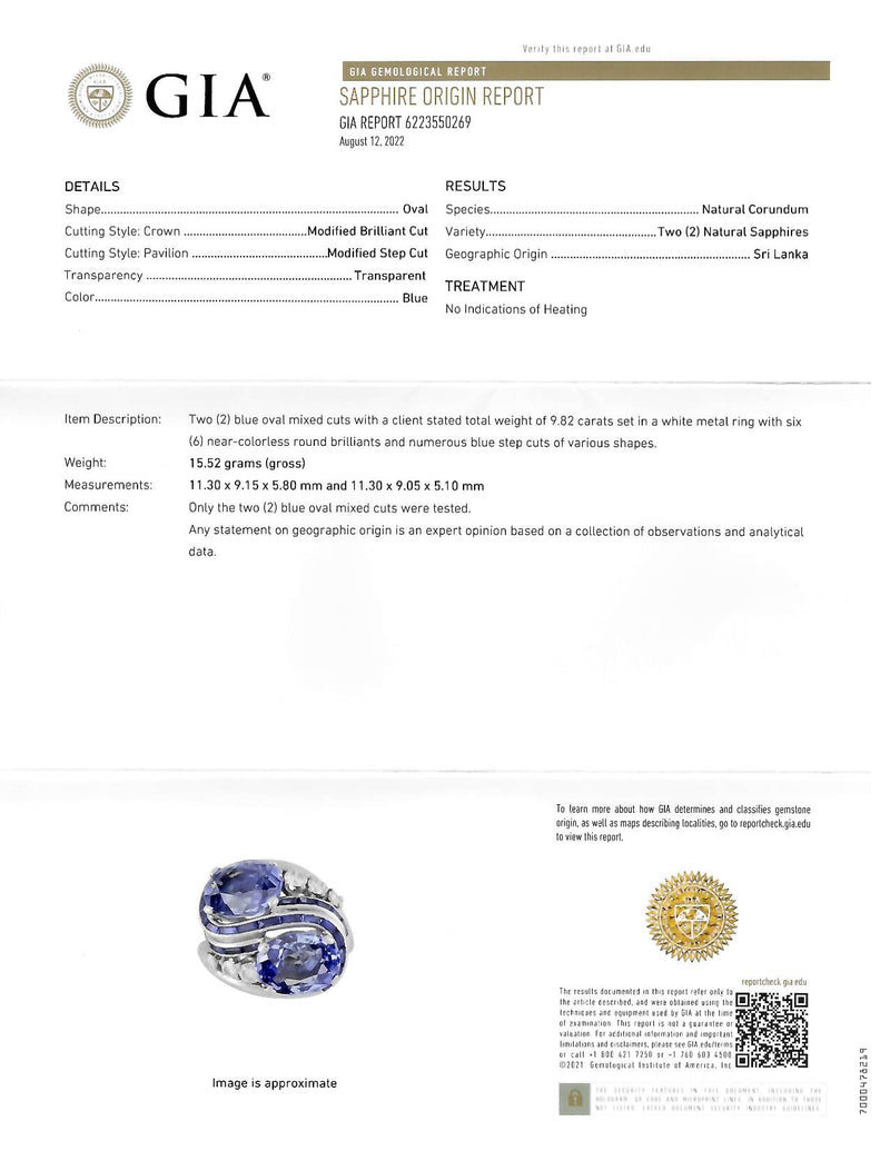 Mid-Century 10.59 CTW No Heat Ceylon Sapphire Diamond Platinum Bypass Vintage Ring GIA Wilson's Estate Jewelry