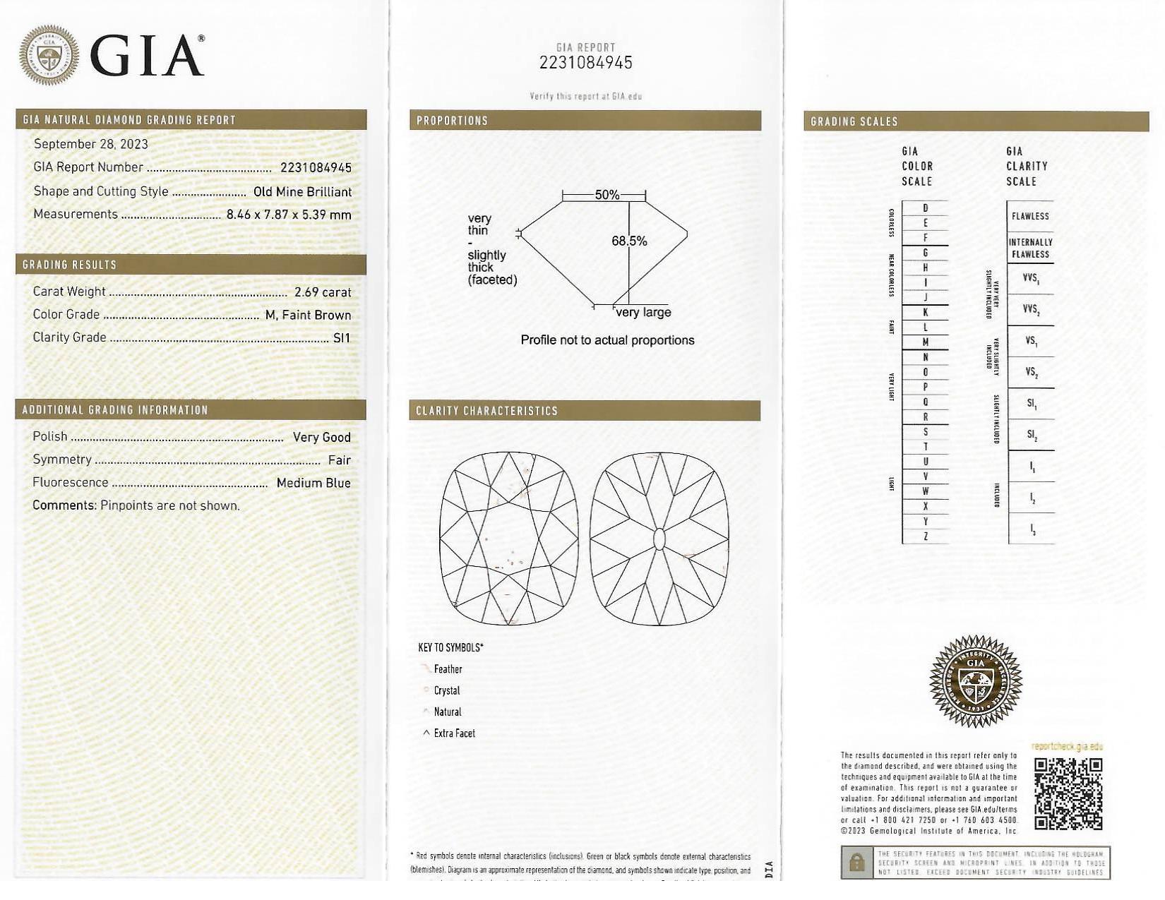 Art Deco 2.69 CTW Old Mine Cut 18 Karat White Gold Vintage Engagement Ring GIA