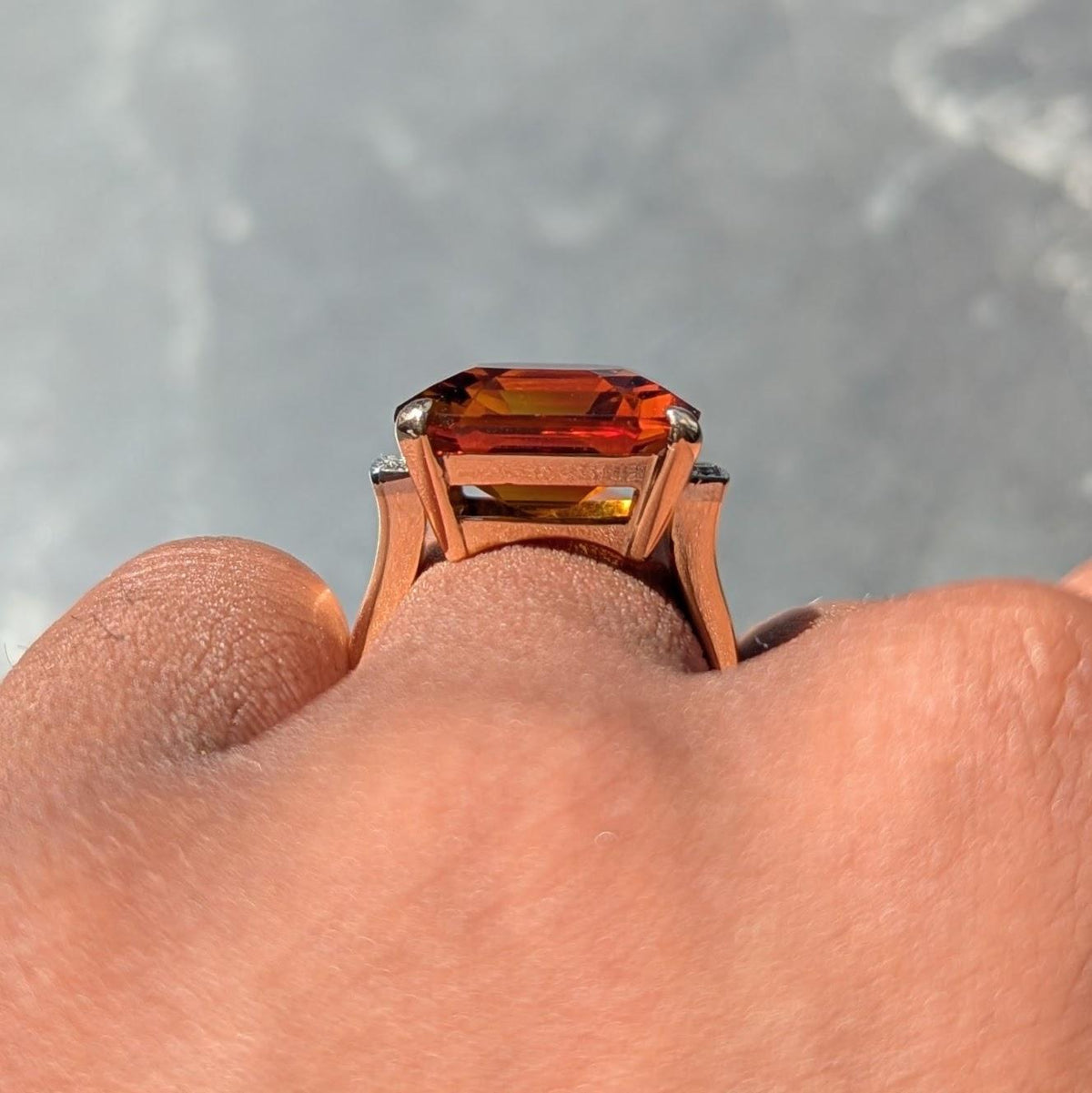 Retro Citrine Diamond 14 Karat Two-Tone Gold Vintage Cocktail Ring