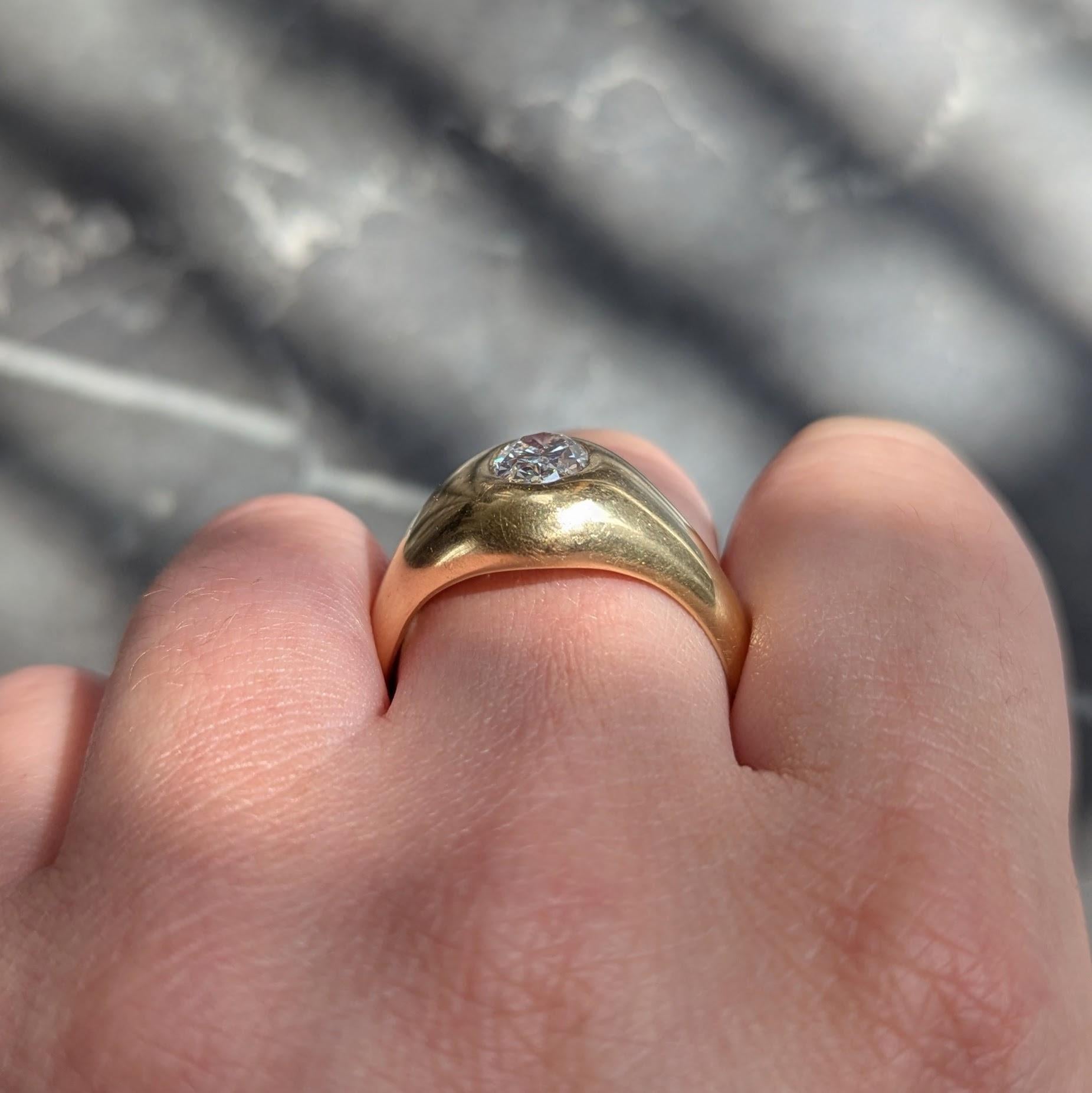 Cartier 1960's 1.22 CTW Oval Cut Diamond 18 Karat Yellow Gold Unisex Signet Ring