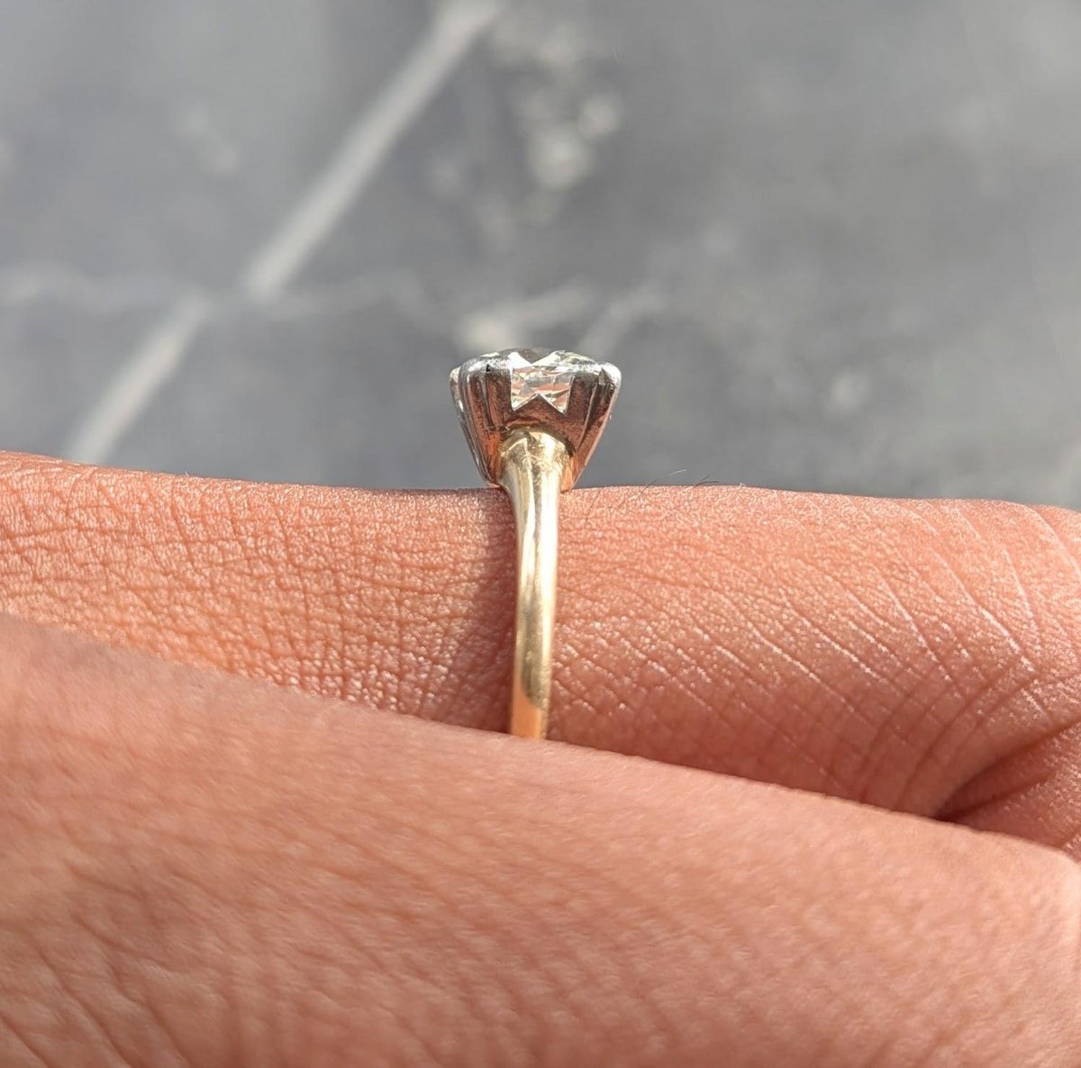 Woods Retro Old Mine Diamond 14 Karat Gold Vintage Solitaire Engagement Ring