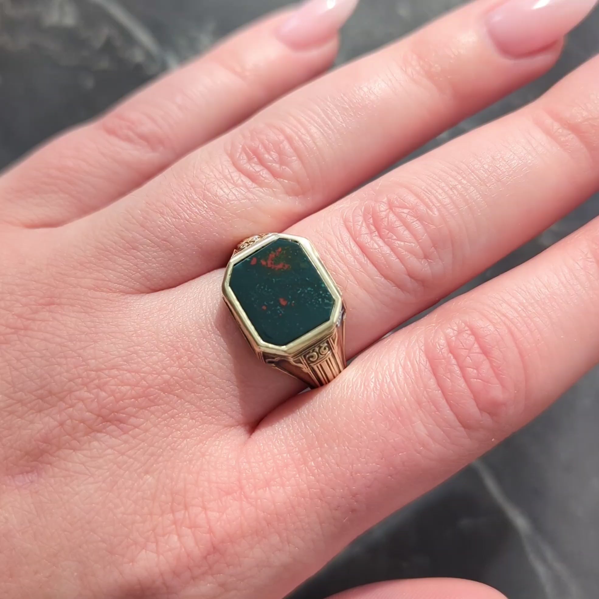 Larter & Sons Victorian Bloodstone 14K Gold Antique Gothic Signet Ring