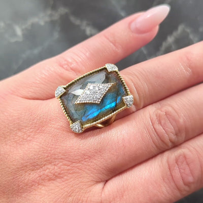 Jude Frances 2010's Labradorite Diamond 18 Karat Two-Tone Gold Cocktail Ring
